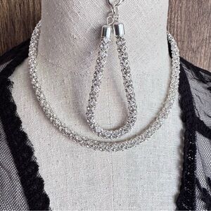 RARE‎ Vintage Swarovski Crystal Mesh Rope Choker Necklace Bracelet Set Signed